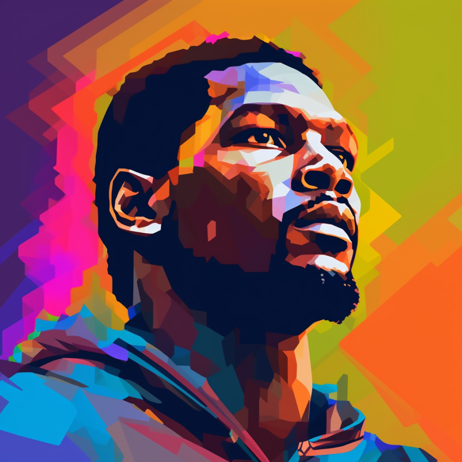 an image of Kevin Durant in the style of abstract painting, wearing a tracksuit, headshot, in the style of hip hop aesthetics, Phoenix Suns Warriors colors, pixel perfect, 32k uhd, Kevin Durant's Shoe Size