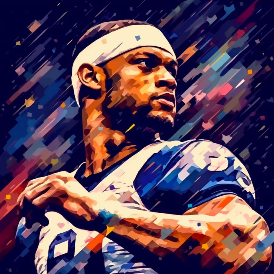 an image of dak prescott in the style of abstract paint, in the style of hip hop aesthetics, dark blue and white, pixel perfect, 32k uhd, dark blue and light crimson, dak prescott shoe size