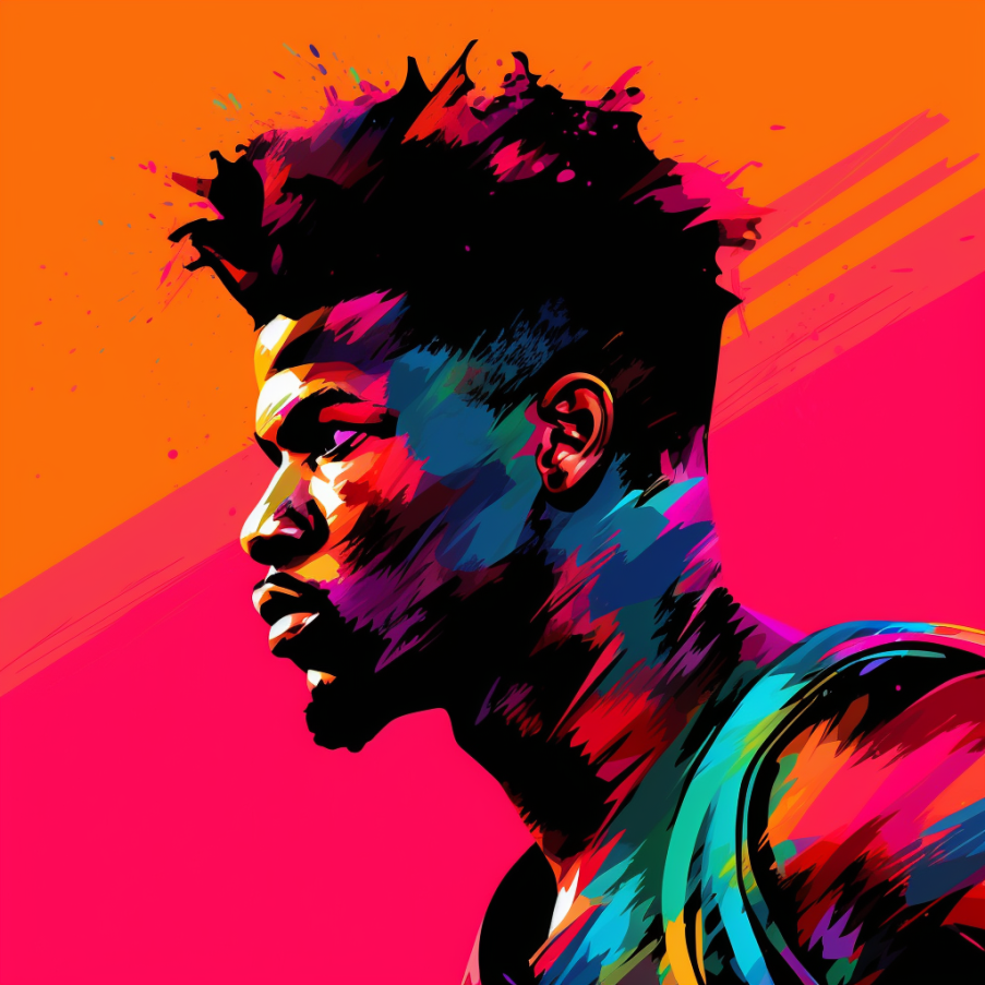 an image of Jimmy Butler in the style of abstract paint, headshot, in the style of hip hop aesthetics, Miami Heat colors, pixel perfect, 32k uhd, Jimmy Butler's Shoe Size