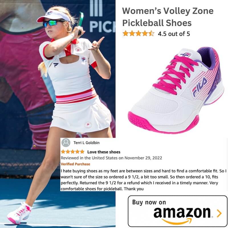 Anna Leigh Waters wearing Fila Women's Volley Zone shoes while playing Pickleball